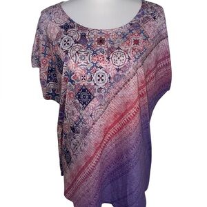Energe World Wear Boho Tunic Top Women’s XXL Multicolor Tile Print Short Sleeve